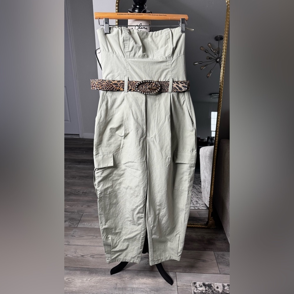 Zara Olive Green Zara Long Cargo Jumpsuit